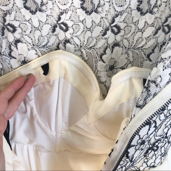 Bebe Cream and Black Floral Lace Peplum Dress - Picture 6 of 8